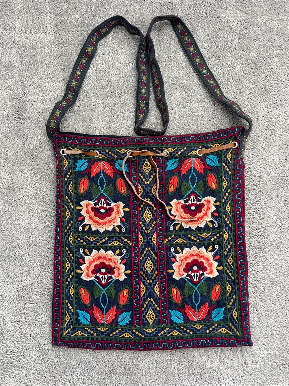 Johnny Was Navy Multi Embroidered Floral Crossbody Bag